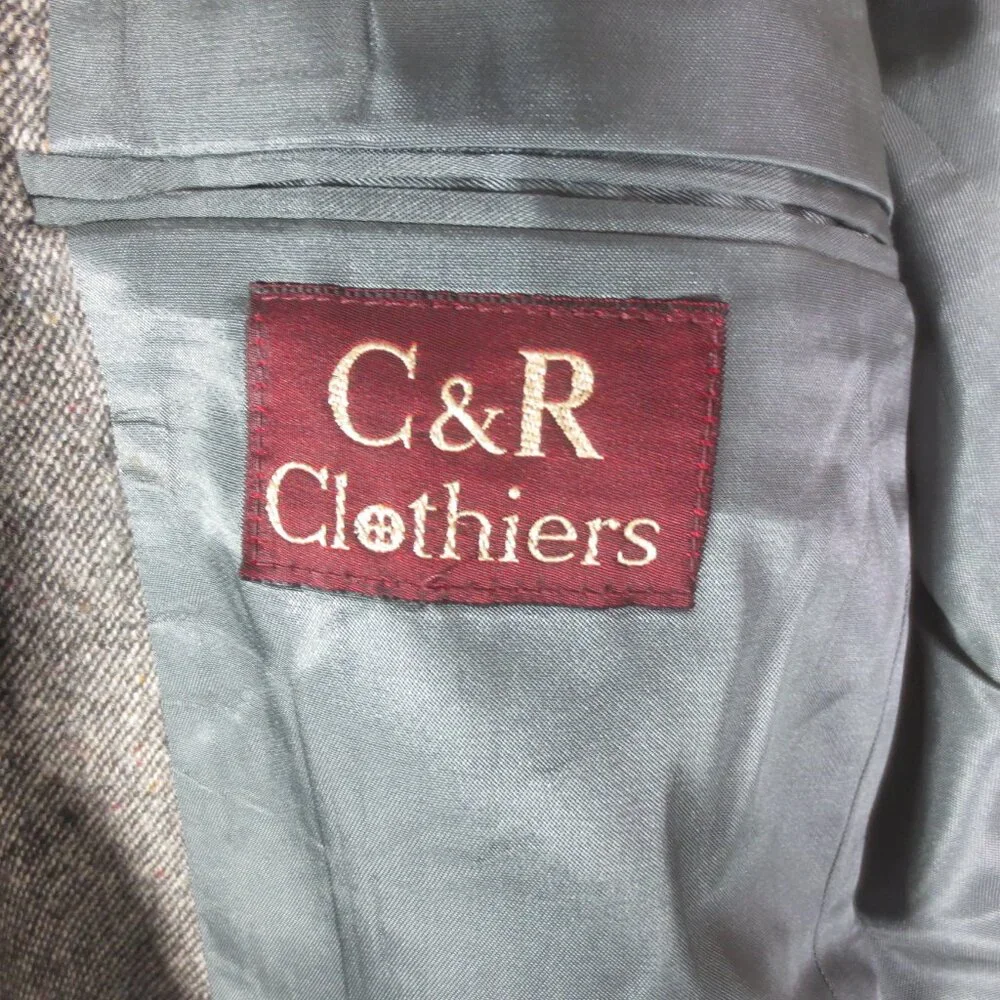 NEW C&R Clothiers Jacket Vintage Brown Gray Wool Tweed Lined Blazer Size 44R